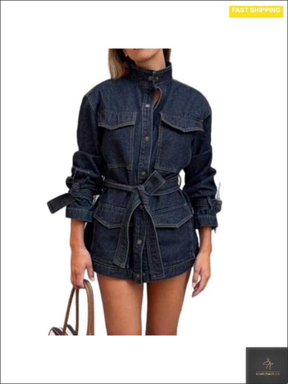 Women's Loose Long Denim Jacket with Big Pockets Streetwear